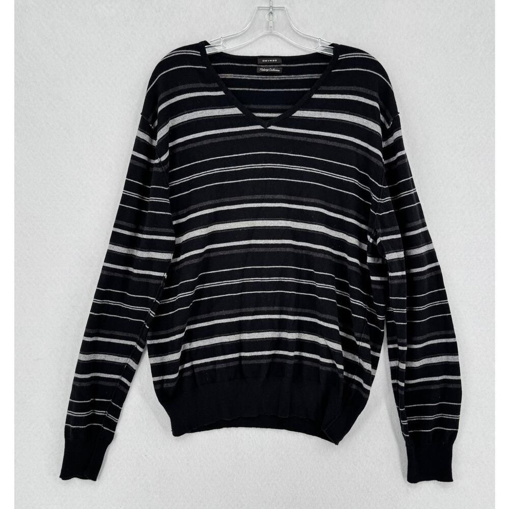 Devred Melange Cachemire Black Gray Striped Cotton Cashmere Pullover Sweater